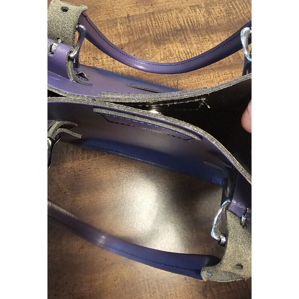 The Leather Satchel Company Deep Purple Mini Tote Made In UK 12.5"x9" Adj Handle - Picture 3 of 13